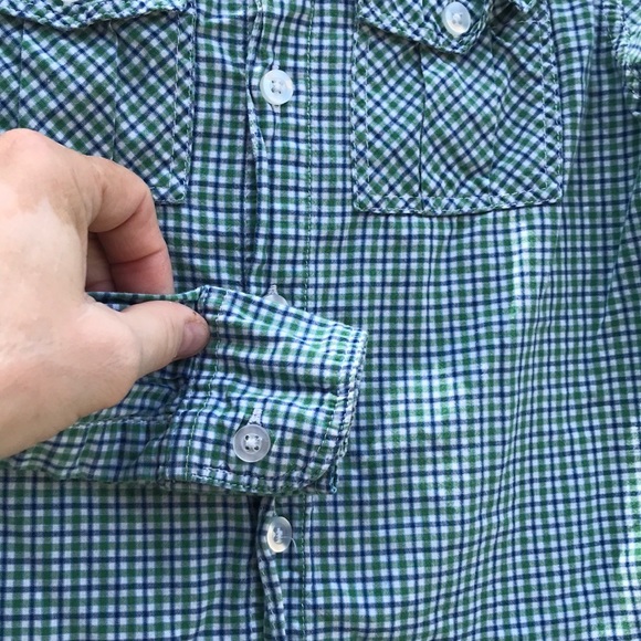 H&M Green Blue White Plaid Checkered Button Up Down Long Sleeves Shirt Boys 6-7 - Picture 3 of 13